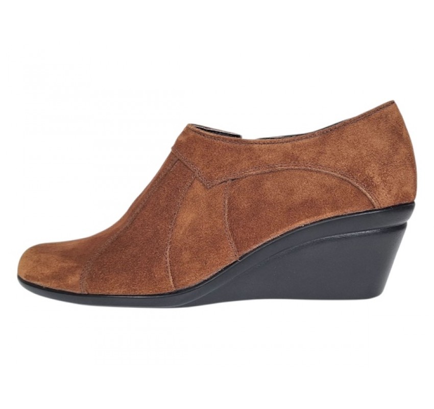 Marimea 37 Botine dama din piele naturala intoarsa Maro Brun cu platforme de 5 cm - Mira Velur 