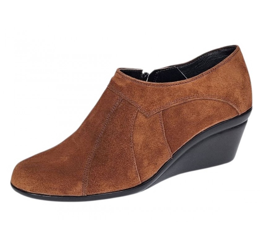 Botine dama din piele naturala intoarsa Maro Brun cu platforme de 5 cm - Mira Velur 