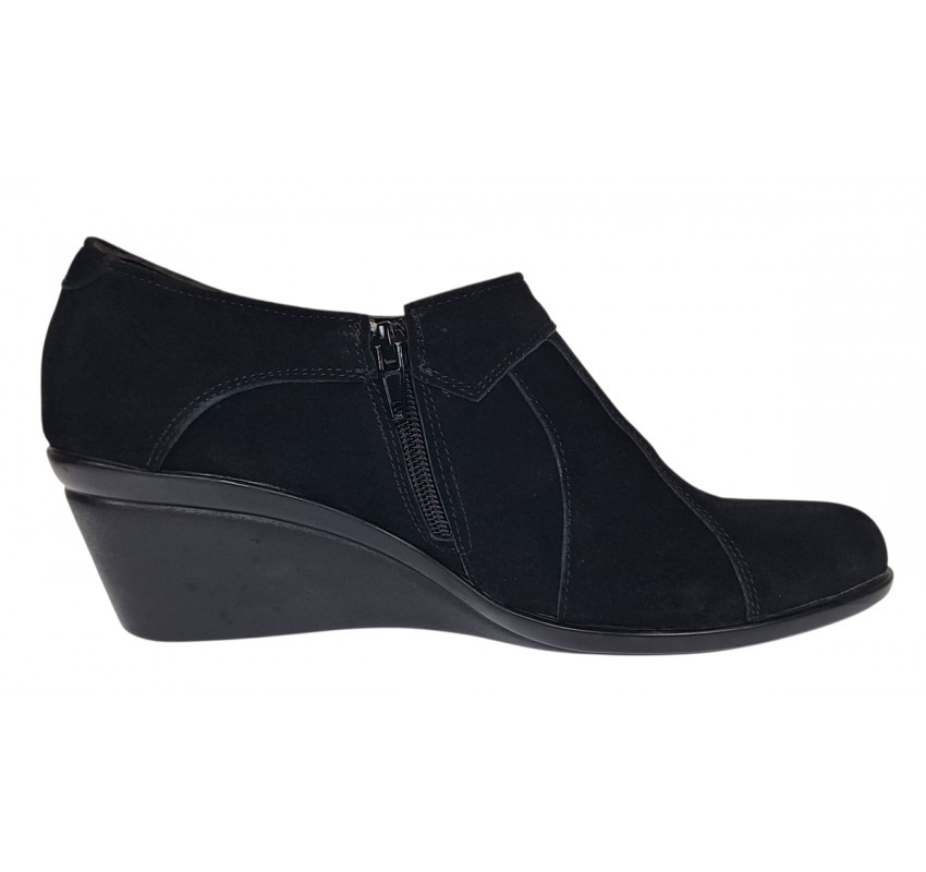 Botine dama negre din piele naturala intoarsa cu platforme de 5 cm - Mira Velur