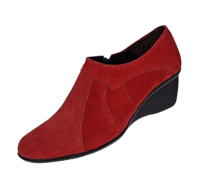 Botine dama rosii din piele naturala intoarsa cu platforme de 5 cm - Mira Velur