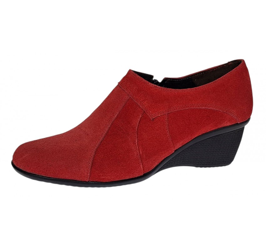 Botine dama rosii din piele naturala intoarsa cu platforme de 5 cm - Mira Velur