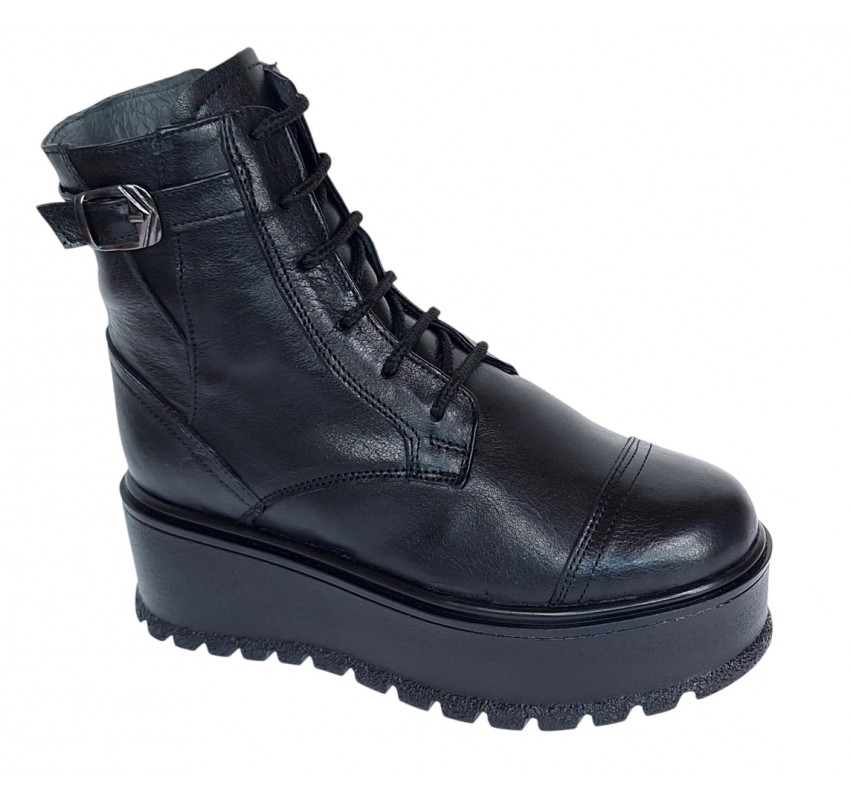 Ghete dama din piele naturala - Model imblanit cu platforme de 5cm G215N