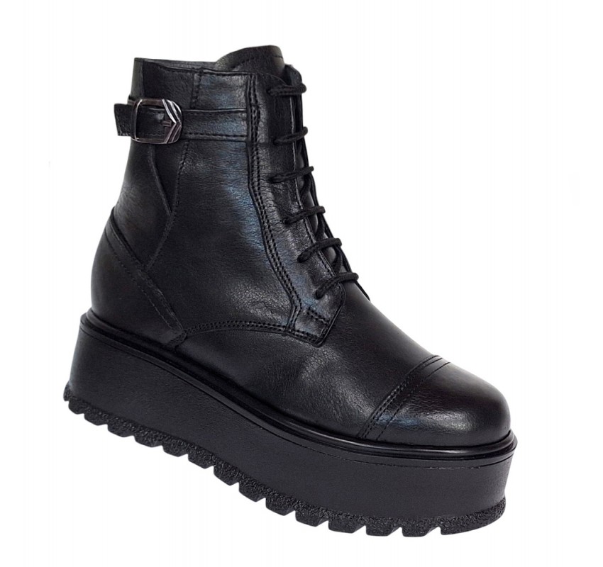 Ghete dama din piele naturala - Model imblanit cu platforme de 5cm G215N
