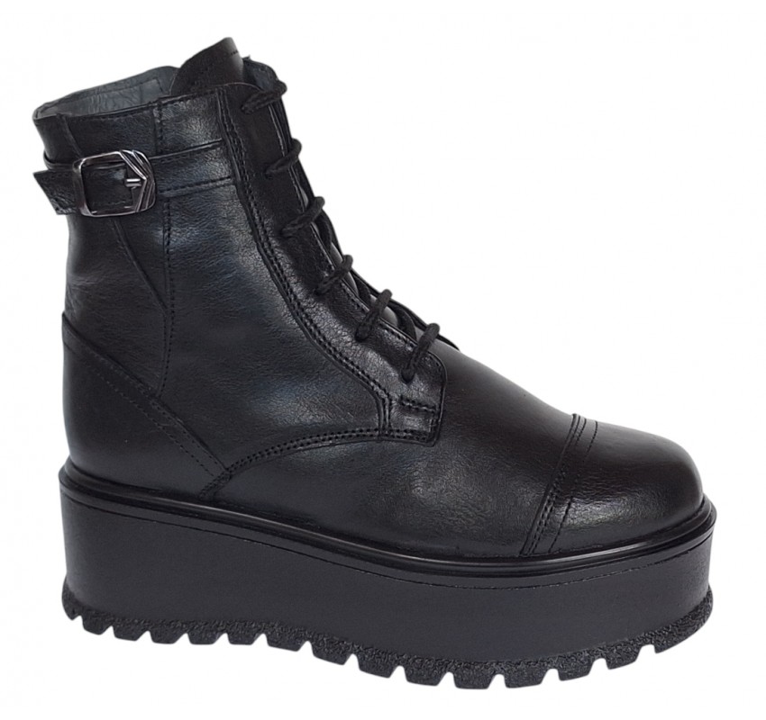 Ghete dama din piele naturala - Model imblanit cu platforme de 5cm G215N