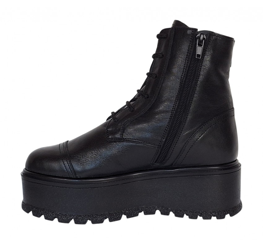 Ghete dama din piele naturala - Model imblanit cu platforme de 5cm G215N