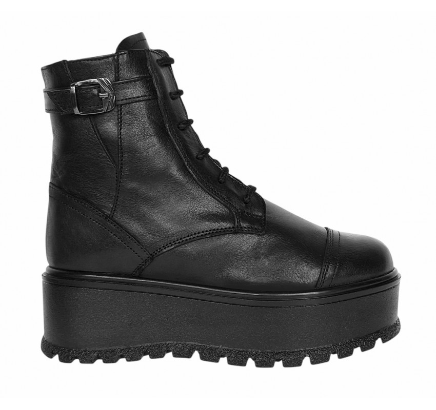 Ghete dama din piele naturala cu platforme de 5cm G215N