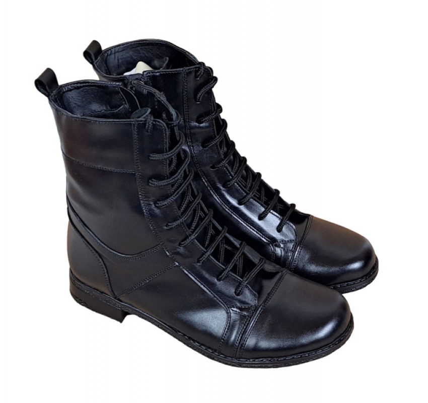Ghete dama casual din piele naturala cu siret si fermoar G21FLN