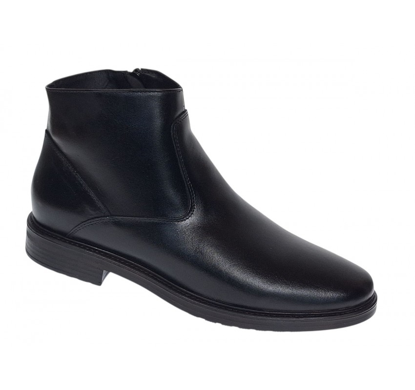 Ghete barbati casual imblanite din piele naturala Negru cu fermoar GB120N