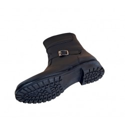 Ghete dama, din piele naturala, cu fermoar, negru, imblanite - GCATN