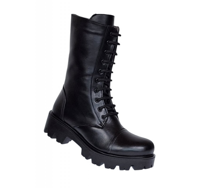 Ghete dama din piele naturala imblanite Negru Daiki 289