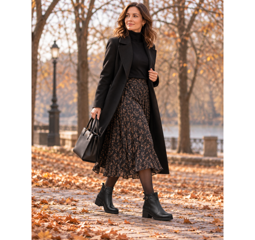 Ghete dama din piele naturala negre cu fermoar imblanite Maia - GD680N