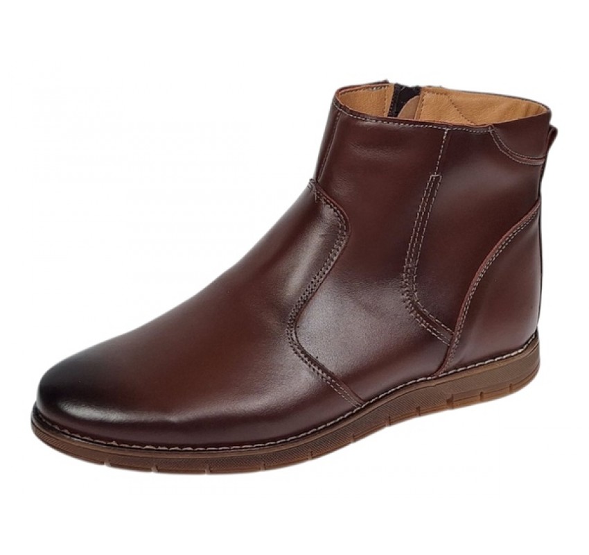 Ghete barbati casual din piele naturala maro cu fermoar imblanite GF1204YANIS