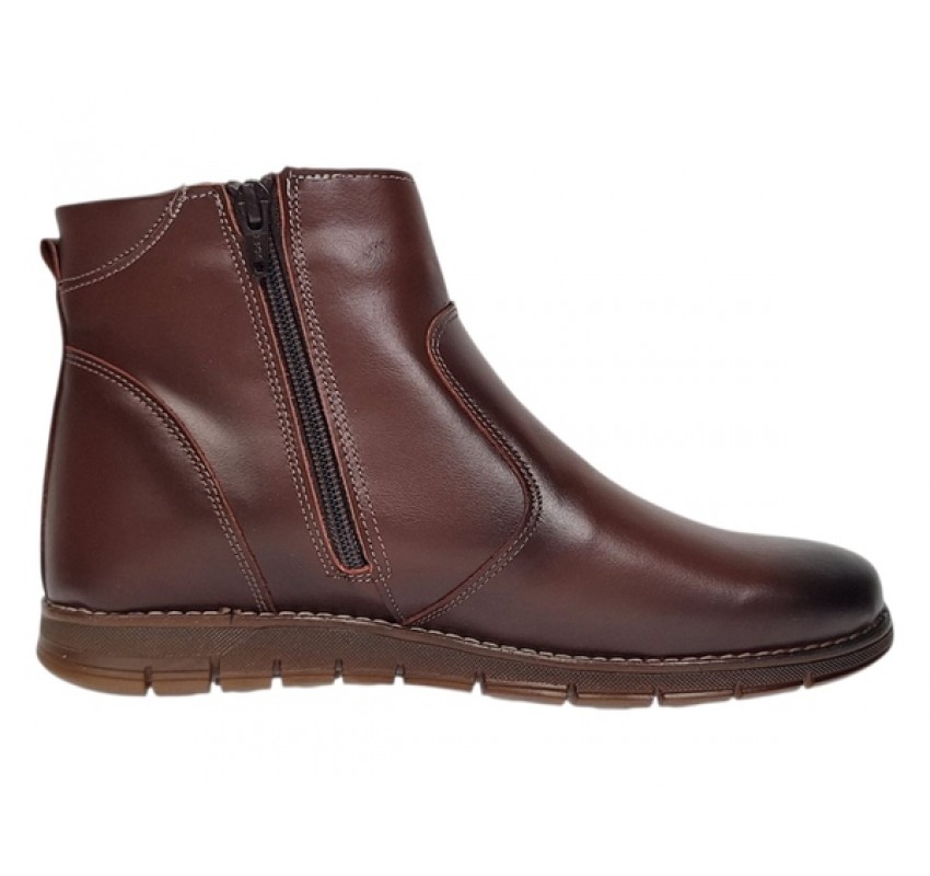 Ghete barbati casual din piele naturala maro cu fermoar imblanite GF1204YANIS