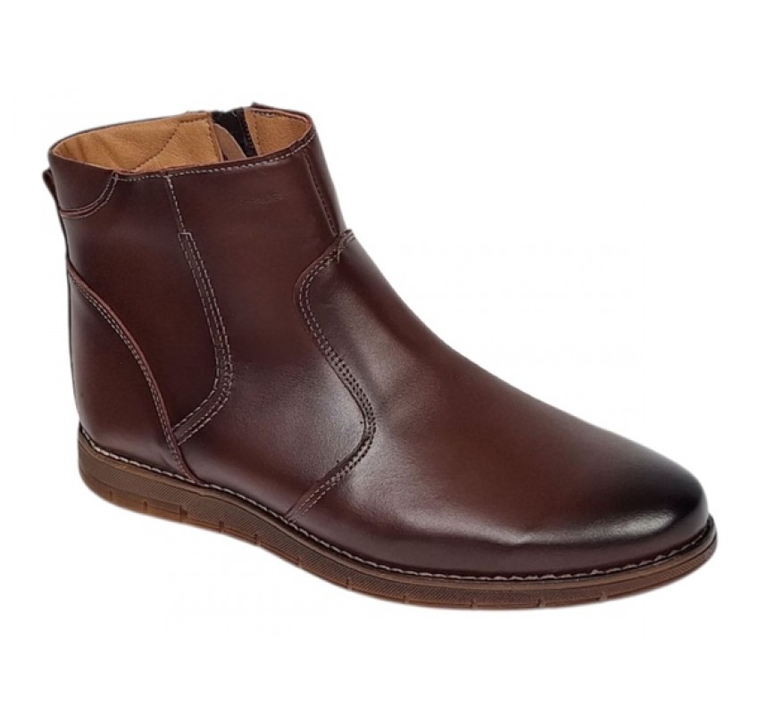 Ghete barbati casual din piele naturala maro cu fermoar imblanite GF1204YANIS