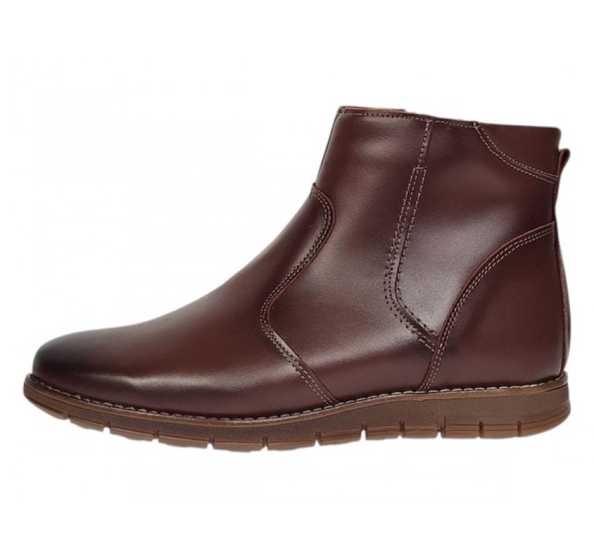 Ghete barbati casual din piele naturala maro cu fermoar imblanite GF1204YANIS