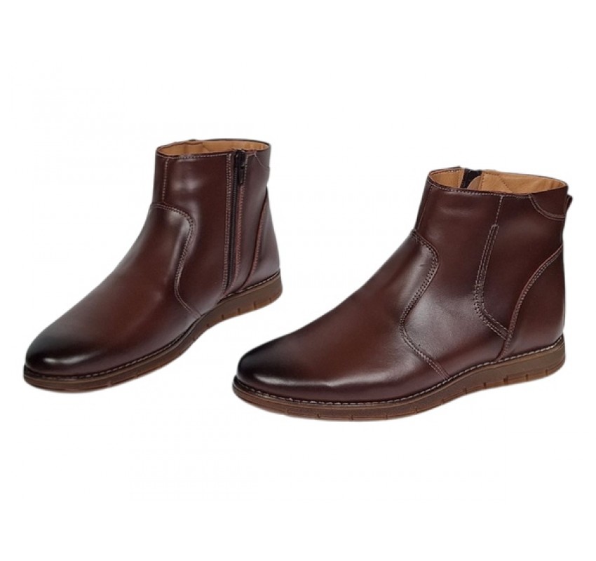 Ghete barbati casual din piele naturala maro cu fermoar imblanite GF1204YANIS