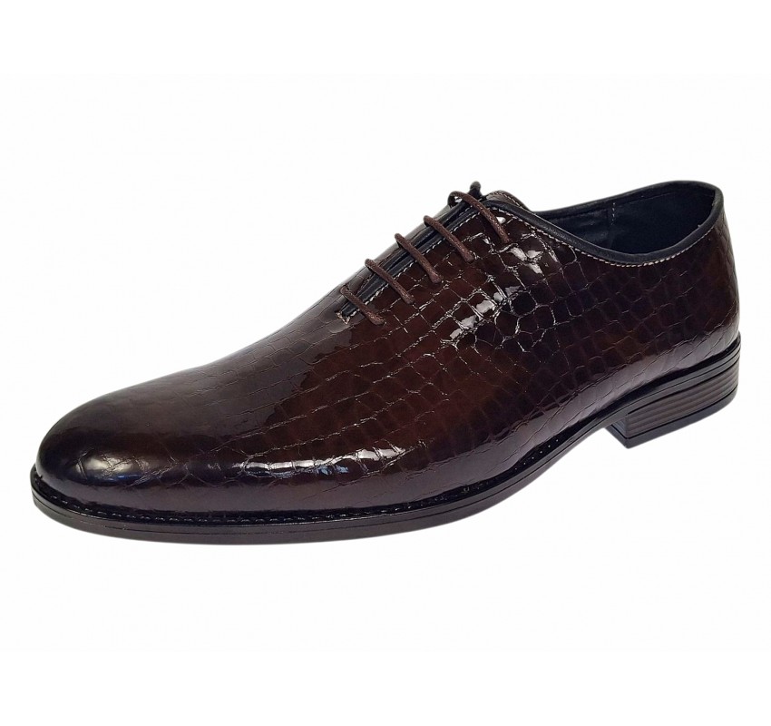 Pantofi barbati maro croco lac – eleganta cu impact pentru tinute de eveniment GK150CRM