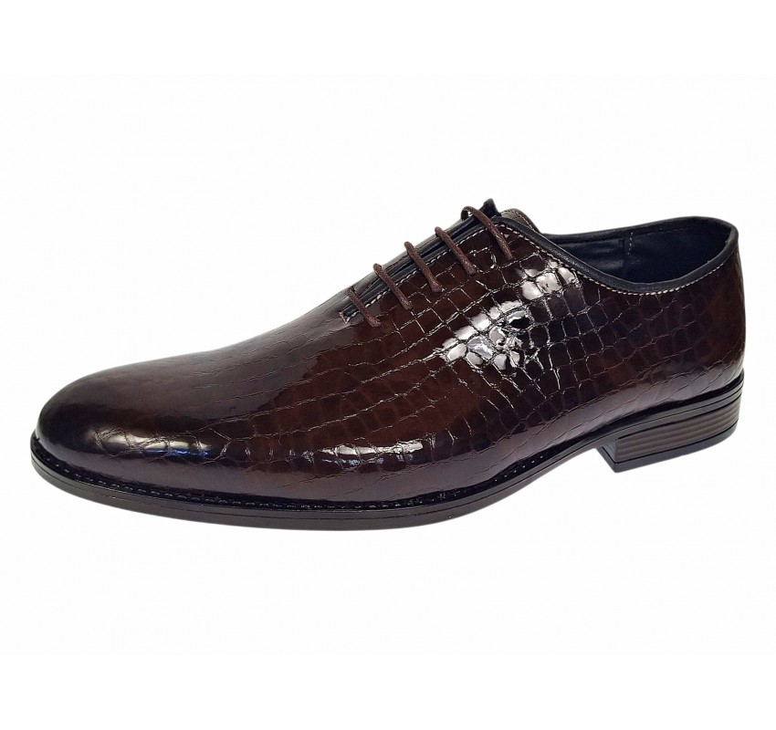 Pantofi barbati maro croco lac – eleganta cu impact pentru tinute de eveniment GK150CRM