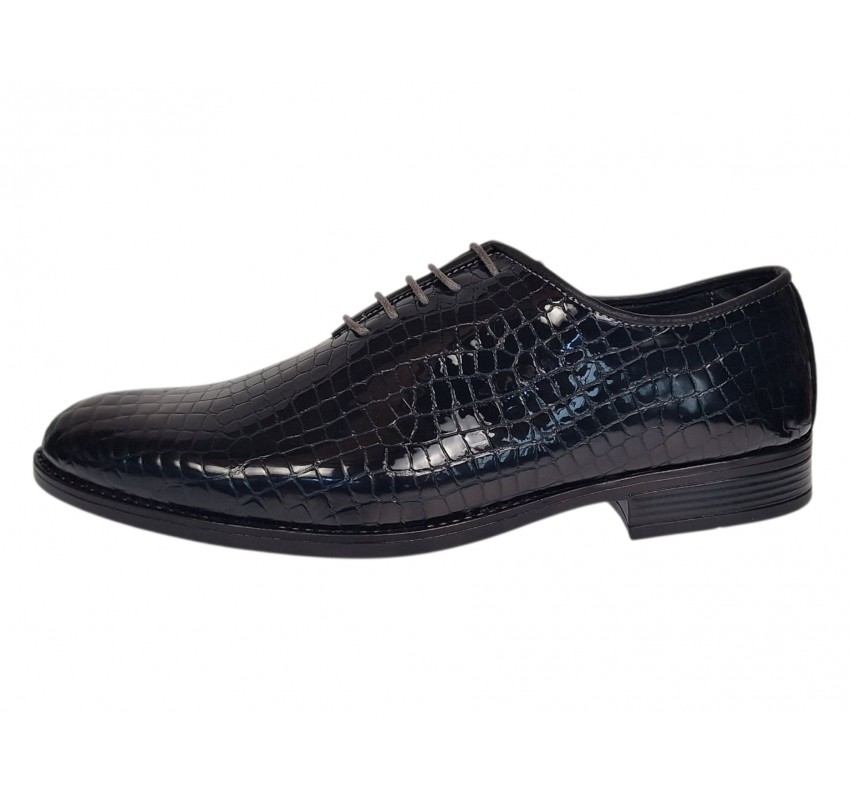Pantofi barbati negri lac croco – eleganta puternica pentru tinute care impun respect GK150CRN