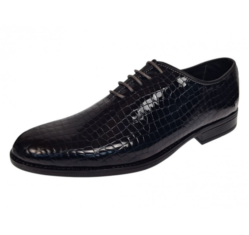 Pantofi barbati negri lac croco – eleganta puternica pentru tinute care impun respect GK150CRN