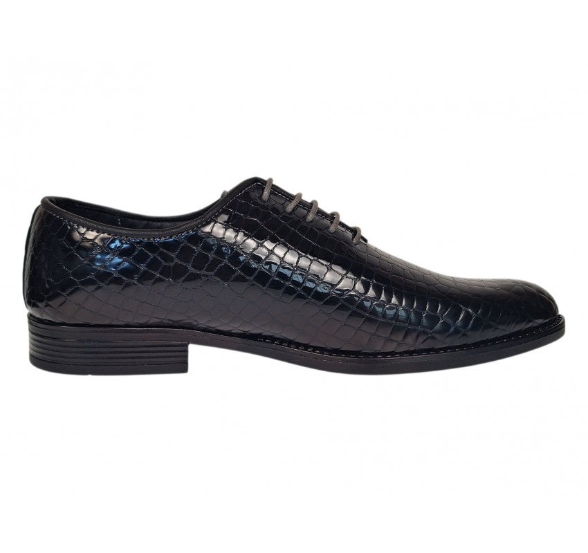 Pantofi barbati negri lac croco – eleganta puternica pentru tinute care impun respect GK150CRN