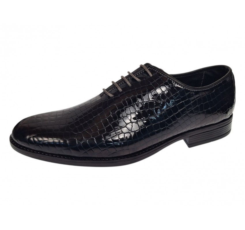 Pantofi barbati negri lac croco – eleganta puternica pentru tinute care impun respect GK150CRN