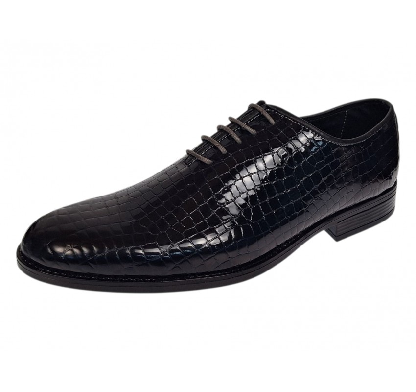 Pantofi barbati negri lac croco – eleganta puternica pentru tinute care impun respect GK150CRN