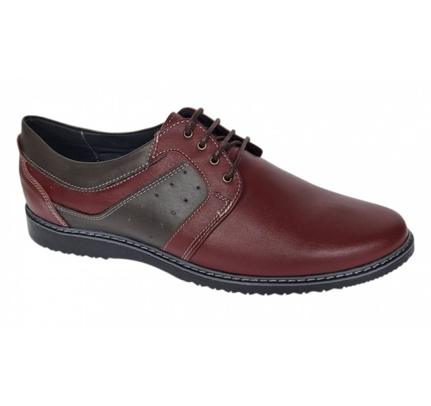 Pantofi barbati casual din piele naturala Visiniu Gri GK1VG