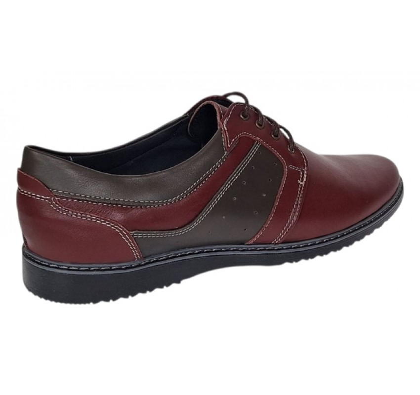 Pantofi barbati casual din piele naturala Visiniu Gri GK1VG
