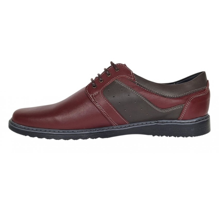 Pantofi barbati casual din piele naturala Visiniu Gri GK1VG