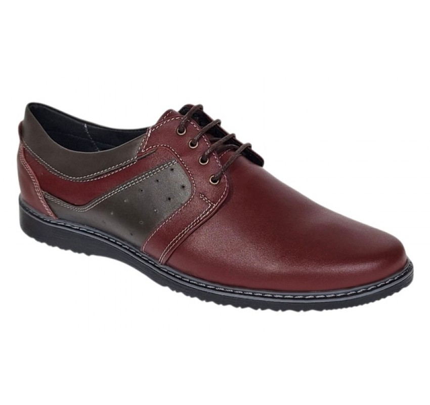 Pantofi barbati casual din piele naturala Visiniu Gri GK1VG
