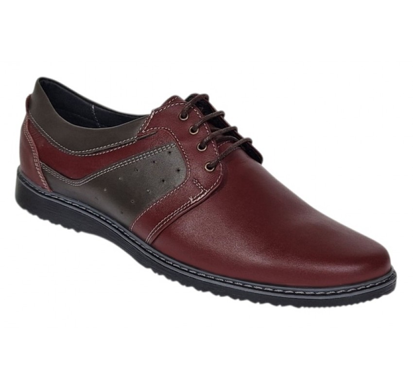 Pantofi barbati casual din piele naturala Visiniu Gri GK1VG