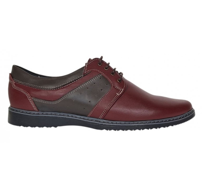 Pantofi barbati casual din piele naturala Visiniu Gri GK1VG