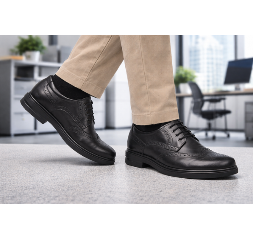 Pantofi barbati eleganti negri din piele naturala tip brogue – design clasic office - GK756N