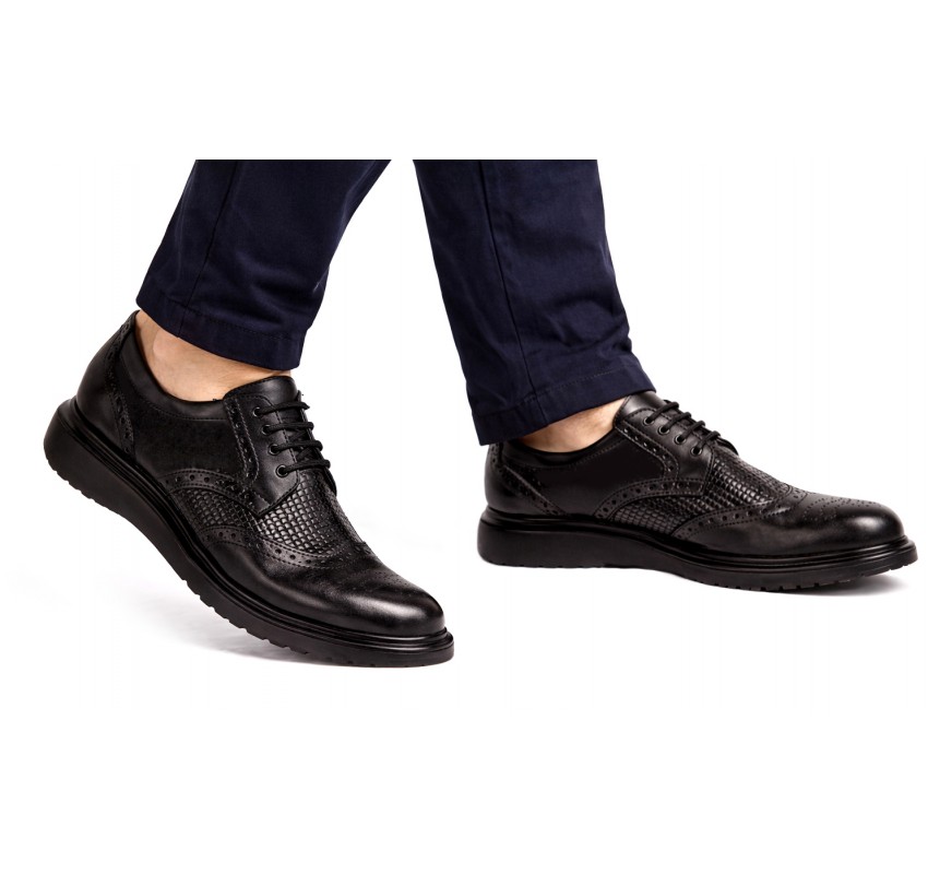 Pantofi Brogue Derby Casual - Eleganti barbati din piele naturala culoare neagra DeSuceava GK826ORTN