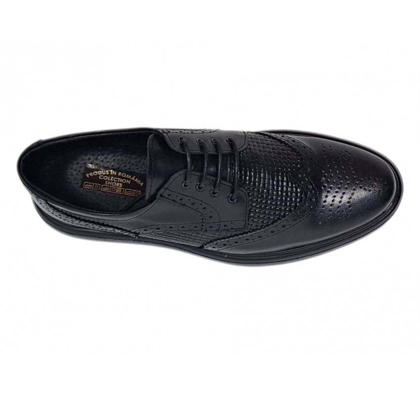 Pantofi Brogue Derby Casual - Eleganti barbati din piele naturala culoare neagra DeSuceava GK826ORTN