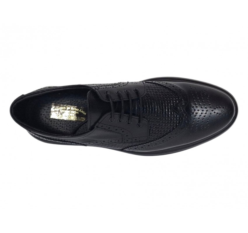 Pantofi Brogue Derby Casual - Eleganti barbati din piele naturala culoare neagra DeSuceava GK826ORTN