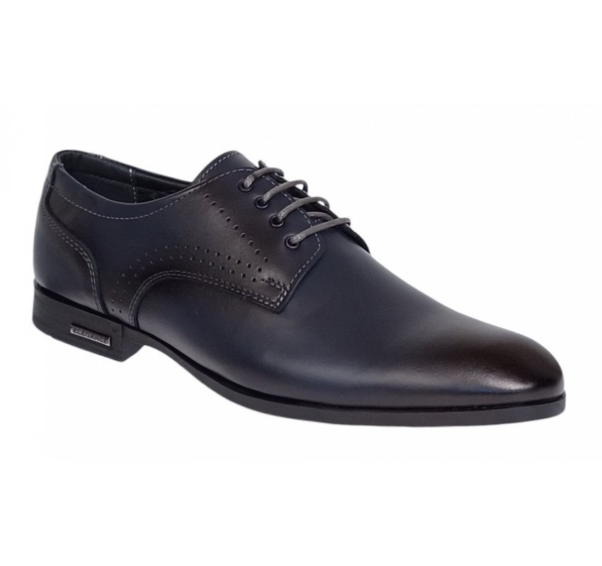 Pantofi barbati bleumarin din piele naturala, eleganti, cu siret si perforatii decorative GKR101BL