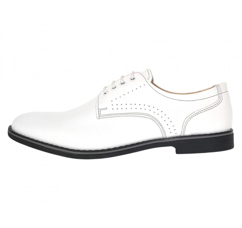 Pantofi Derby bărbați albi din piele naturală, eleganți casual – GKR103AB