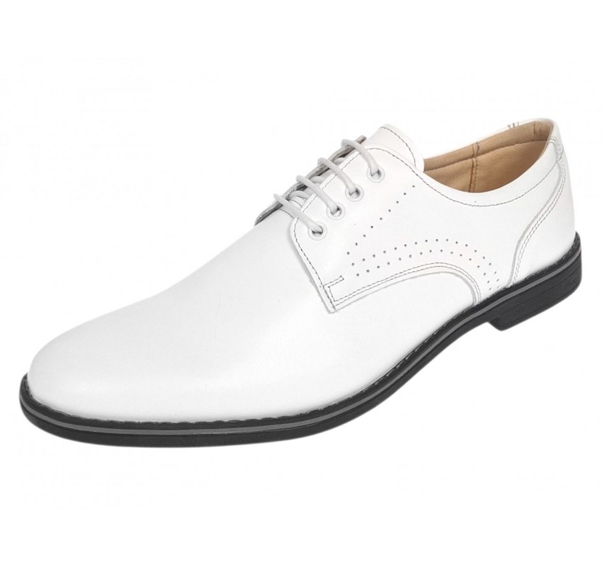 Pantofi Derby bărbați albi din piele naturală, eleganți casual – GKR103AB