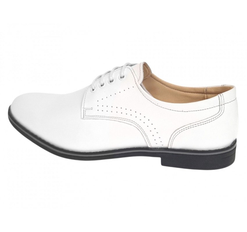 Pantofi Derby bărbați albi din piele naturală, eleganți casual – GKR103AB