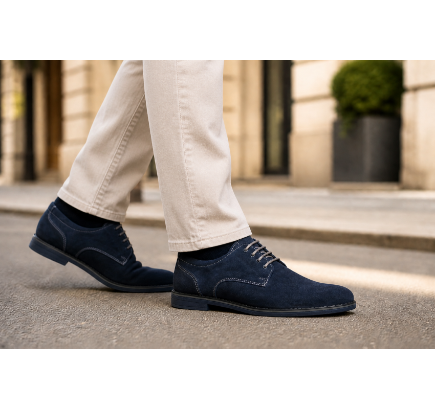 Pantofi barbati bleumarin din piele naturala intoarsa – stil derby casual elegant GKR103BLVEL