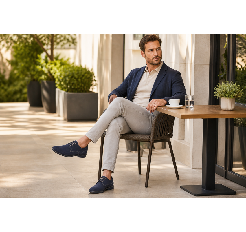 Pantofi barbati bleumarin din piele naturala intoarsa – stil derby casual elegant GKR103BLVEL