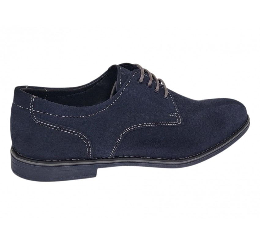 Pantofi barbati bleumarin din piele naturala intoarsa – stil derby casual elegant GKR103BLVEL
