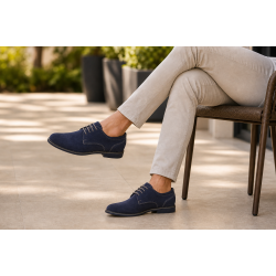 Pantofi barbati bleumarin din piele naturala intoarsa – stil derby casual elegant GKR103BLVEL