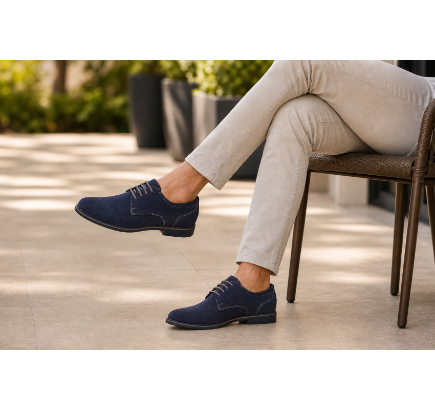 Pantofi barbati bleumarin din piele naturala intoarsa – stil derby casual elegant GKR103BLVEL