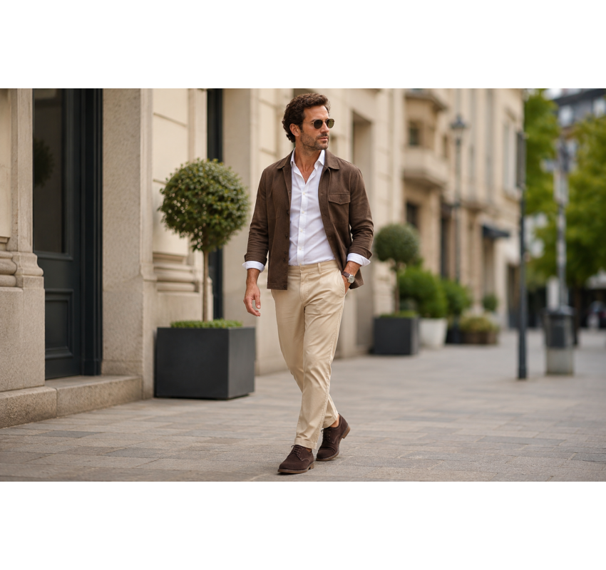 Pantofi barbati casual din piele naturala intoarsa maro GKR103MVEL