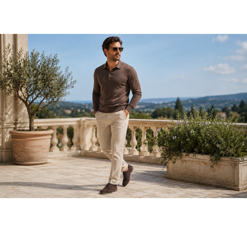 Pantofi barbati casual din piele naturala intoarsa maro GKR103MVEL
