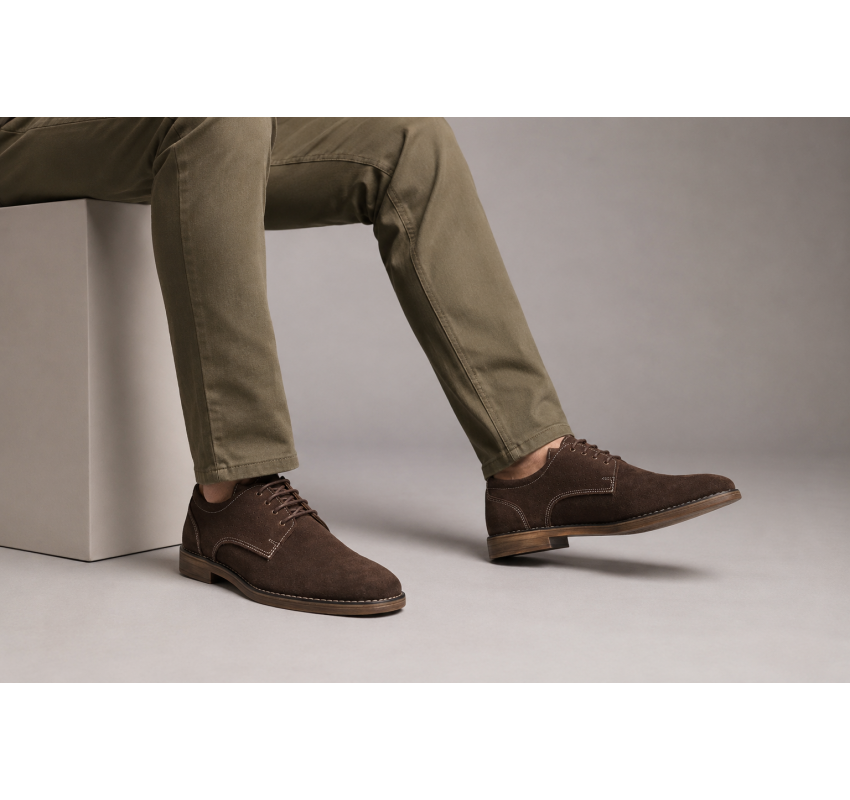 Pantofi barbati casual din piele naturala intoarsa maro GKR103MVEL