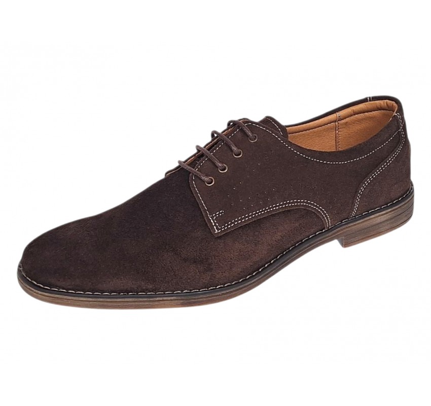 Pantofi barbati casual din piele naturala intoarsa maro GKR103MVEL